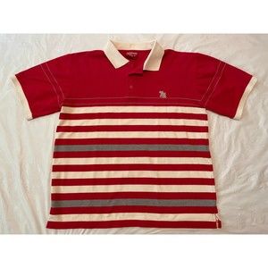 Brooklyn Xpress Men's 3 Button Polo Shirt Red White Gray Stripe Size M